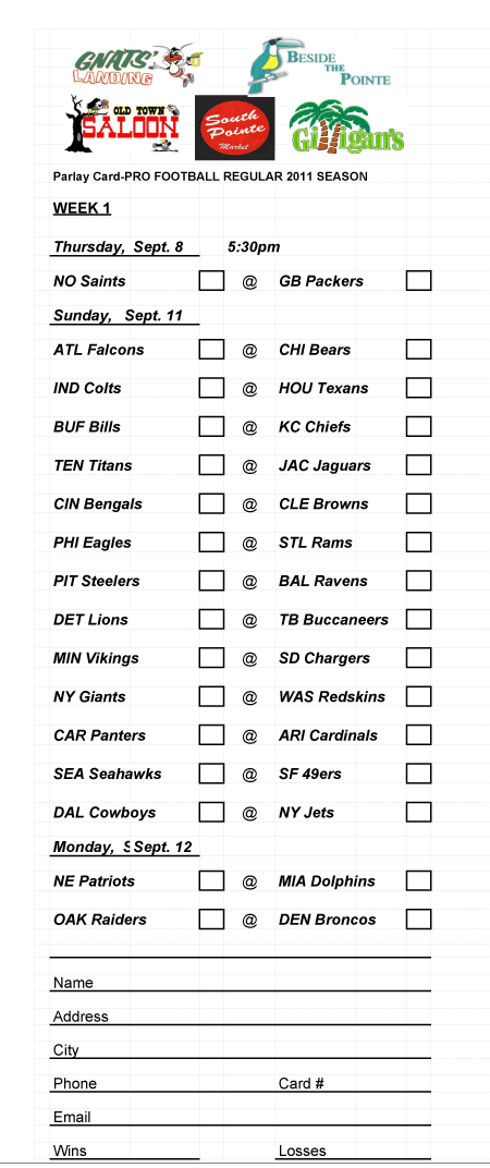 Printable Parlay Cards