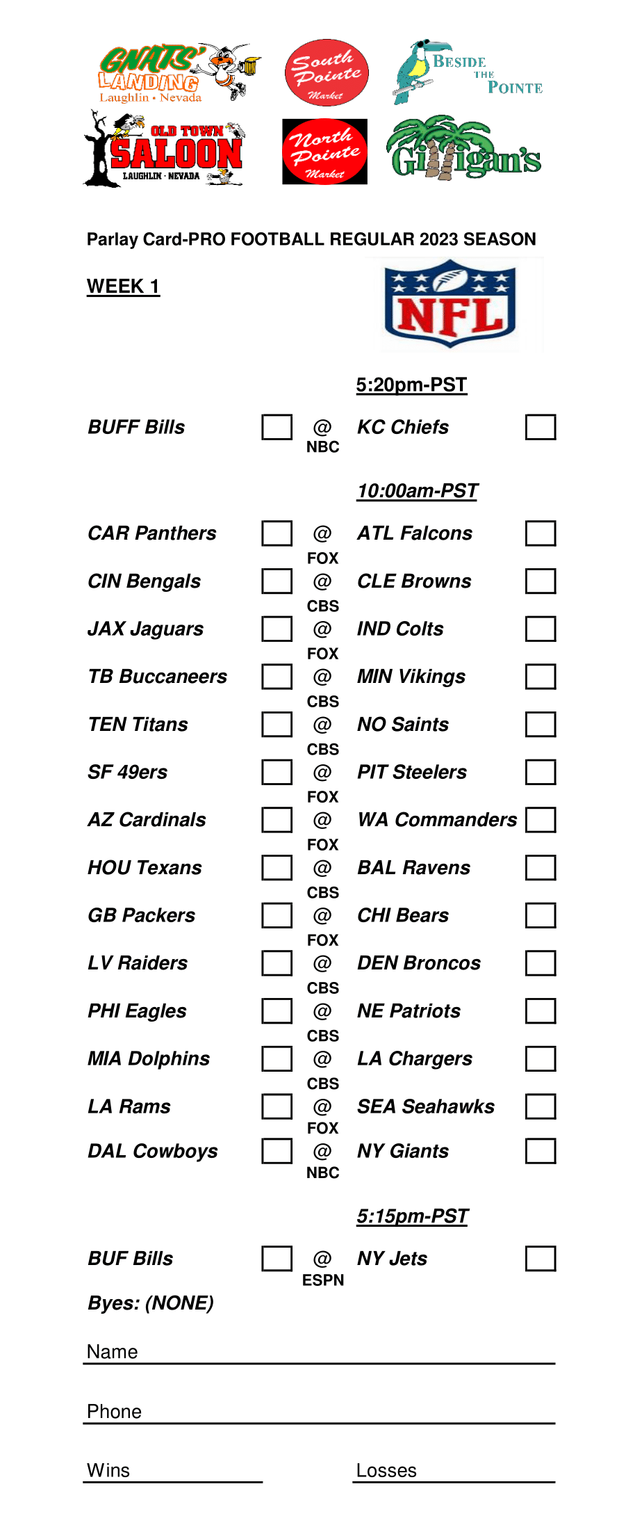 Nfl Pick Em Week 5 Printable